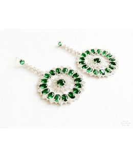 SILVER BASED 22KT GOLD PLATED AMERICAN DIAMONDS SEMI PRECIOUS STONES (IER109 (GREEN)